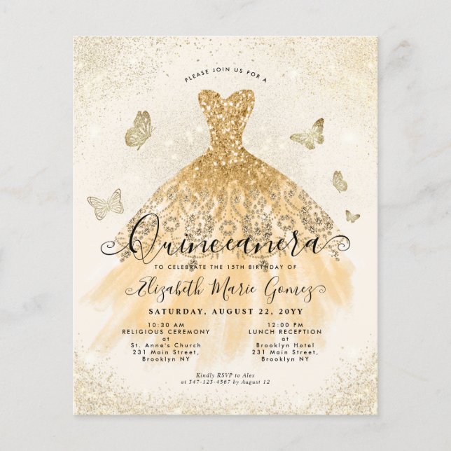 Invitation de Quinceanera Robe de Luxe Classique e (Devant)