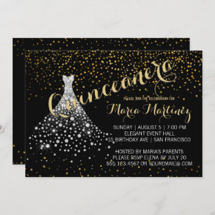 Invitation de Quinceanera, robe Diamant d'or noir