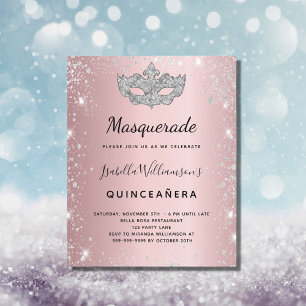 Invitation de Quinceanera rose argent en masque