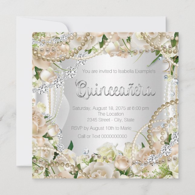 Invitation de Quinceañera Rose Diamant et Perle (Devant)