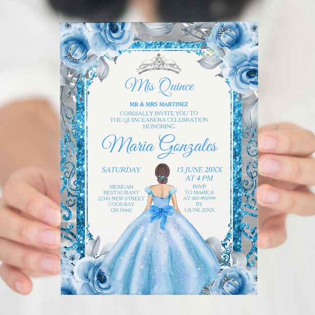 Invitation de Quinceanera Rose  en argent (Créateur téléchargé)
