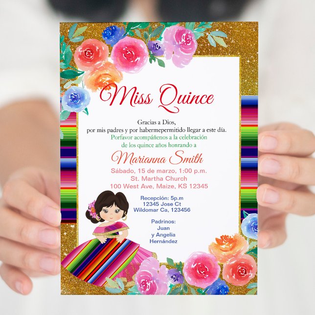 Invitation de Quinceañera Rose Fleurie Mexicaine (Créateur téléchargé)