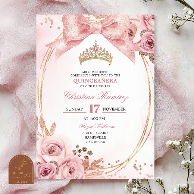 Invitation de Quinceanera Rose Gold Coquette à Rub (Créateur téléchargé)