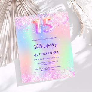 Invitation de Quinceanera rose holographique à pet