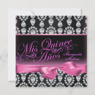 Invitation de Quinceanera rose/noir et diamant et 