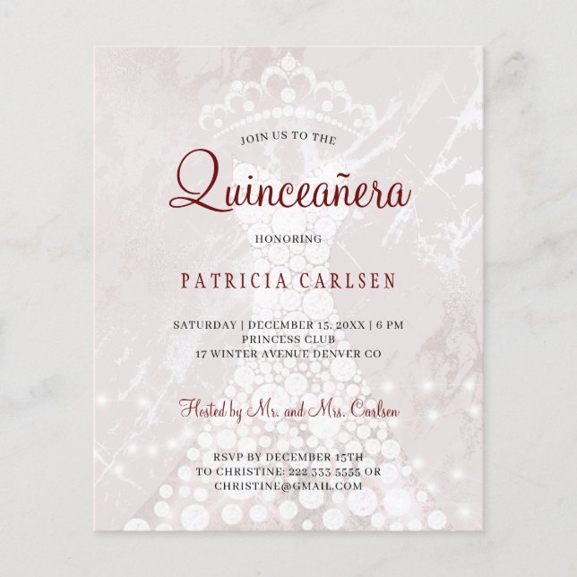 Invitation de quinceanera rose or moderne budget (Devant)