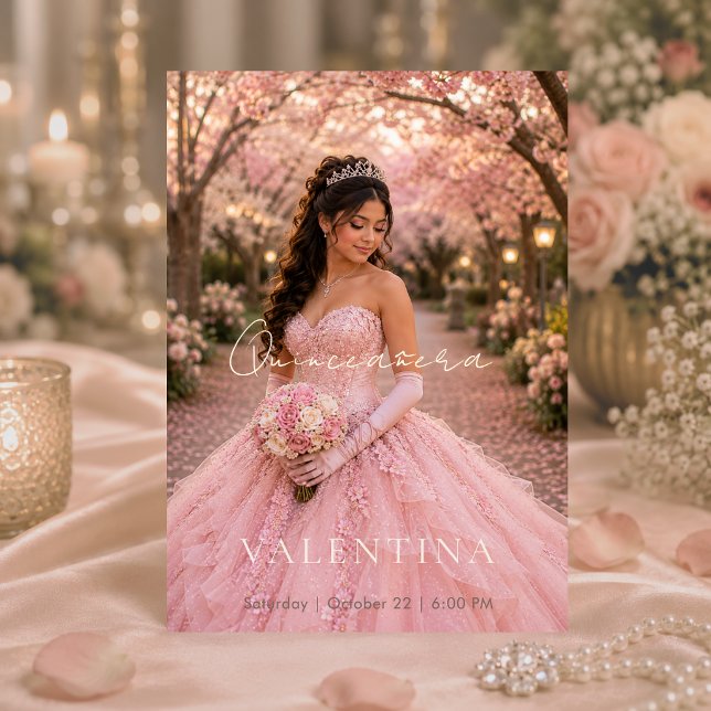 Invitation de Quinceañera Rose Pâle de Luxe (Créateur téléchargé)
