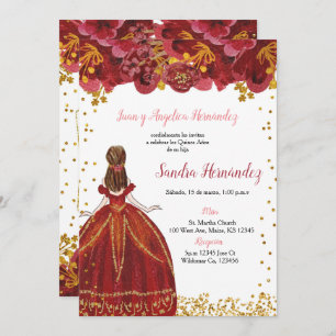 Invitation de Quinceañera rouge et or