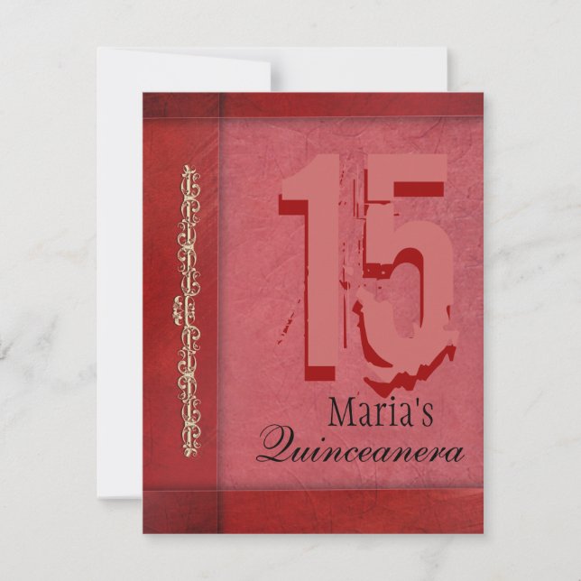 Invitation de Quinceanera rouge et rose (Devant)