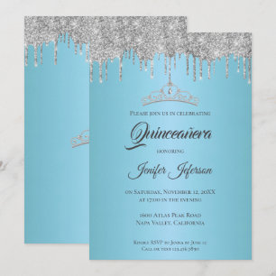 Invitation de Quinceanera scintillante argentée