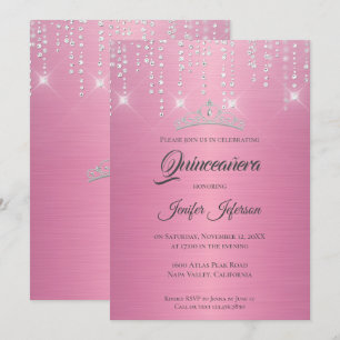 Invitation de Quinceanera scintillante argentée go