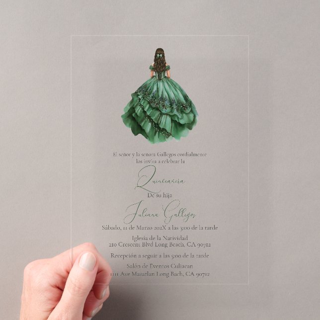 Invitation de Quinceañera silhouette verte en acry (In situ (ordinateur de poche))