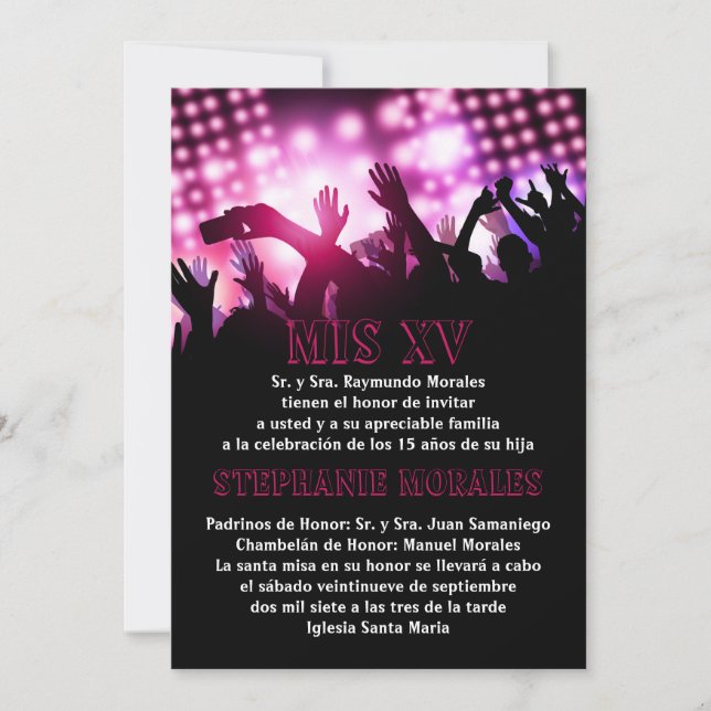 Invitation de Quinceanera Star Rock rose (Devant)