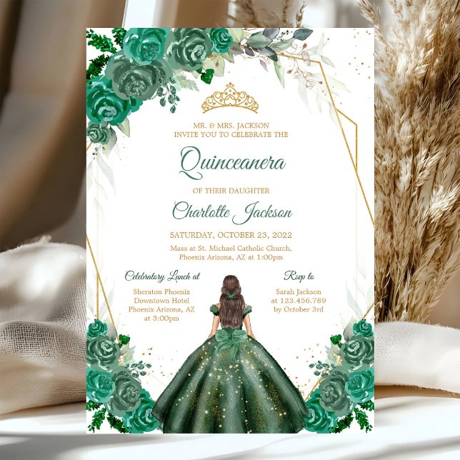 Invitation de Quinceanera vert chassé (Créateur téléchargé)