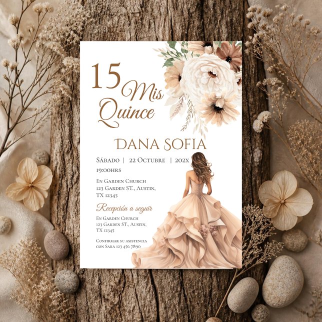 Invitation de Quincenera en espagnol Boho (Créateur téléchargé)