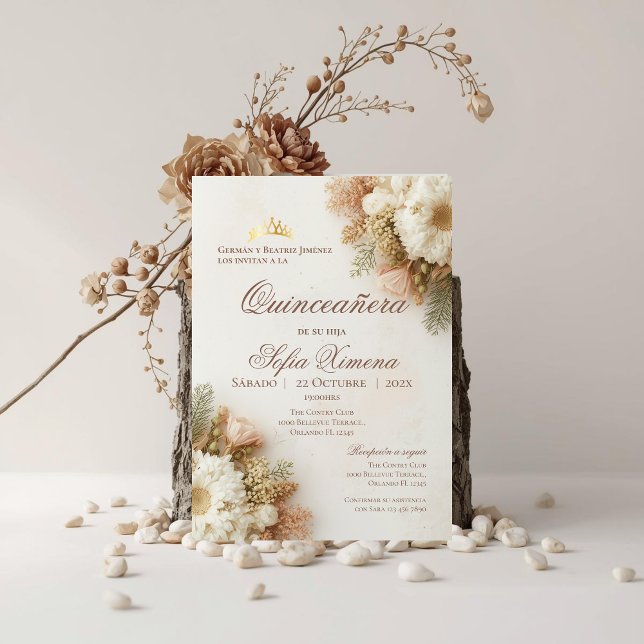Invitation de Quincenera en espagnol Boho (Créateur téléchargé)