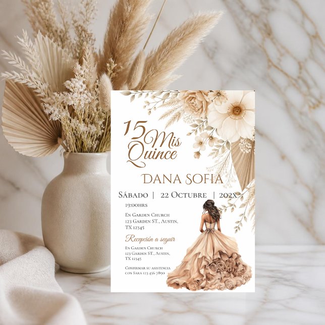 Invitation de Quincenera en espagnol Boho (Créateur téléchargé)