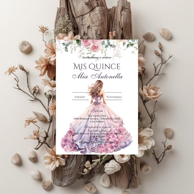 Invitation de Quincenera en espagnol BohoFloral (Créateur téléchargé)