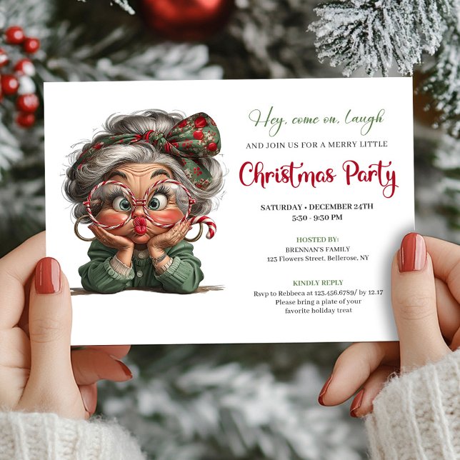 Invitation de rassemblement de Noël de grand-mère  (Merry Comic Grandma Christmas Gathering Invitation)
