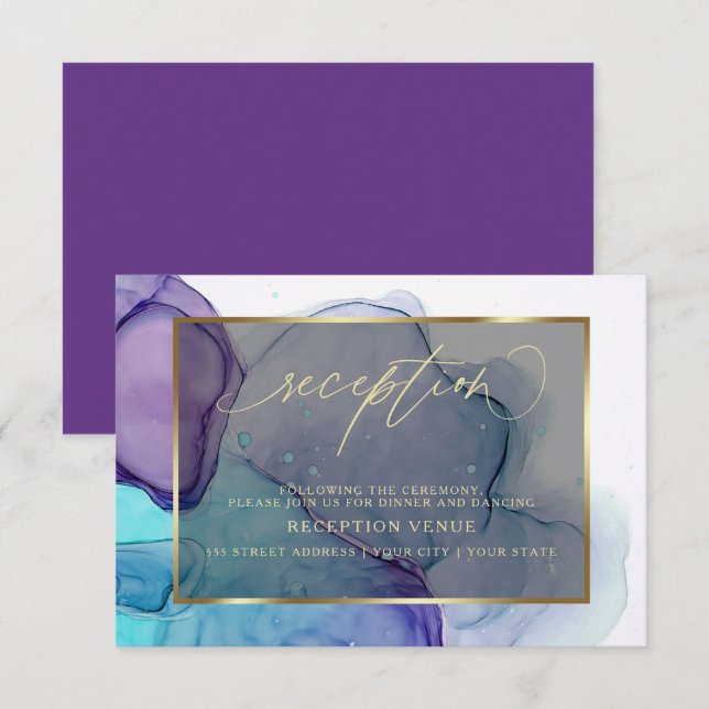 Invitation de réception Aqua Élégant et Violet Fon (Devant / Derrière)