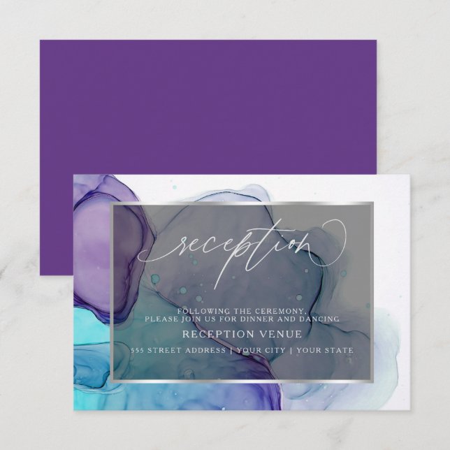 Invitation de réception Aqua Élégant et Violet Pro (Devant / Derrière)
