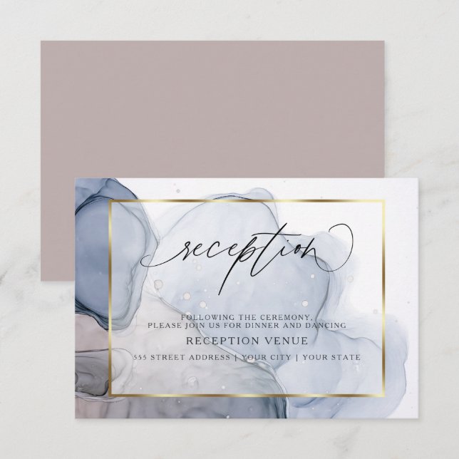 Invitation de réception chic encre poussiéreuse bl (Devant / Derrière)