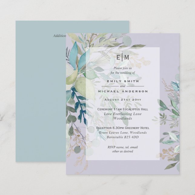 Invitation de réception de la cérémonie du Mariage (Devant / Derrière)