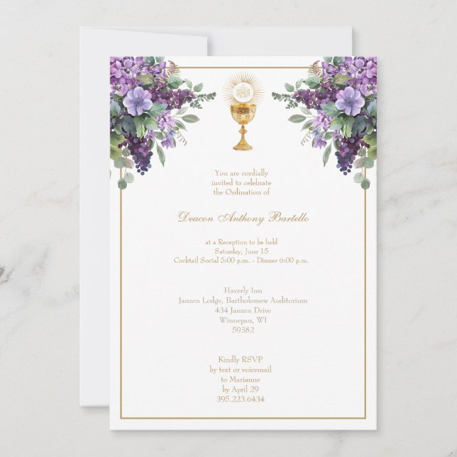 Invitation de réception de l'ordre du prêtre de di (Devant)