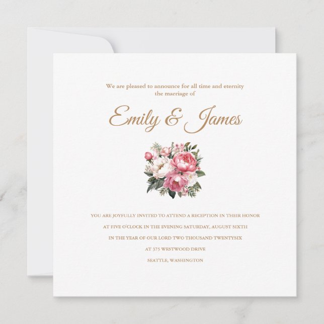 Invitation de réception de mariage aux pivoines (Devant)
