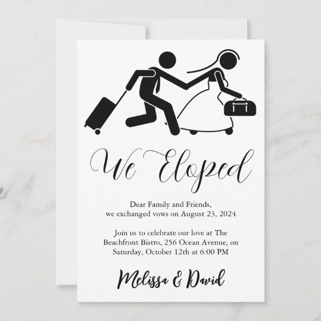 Invitation de réception de mariage en noir et blan (Devant)