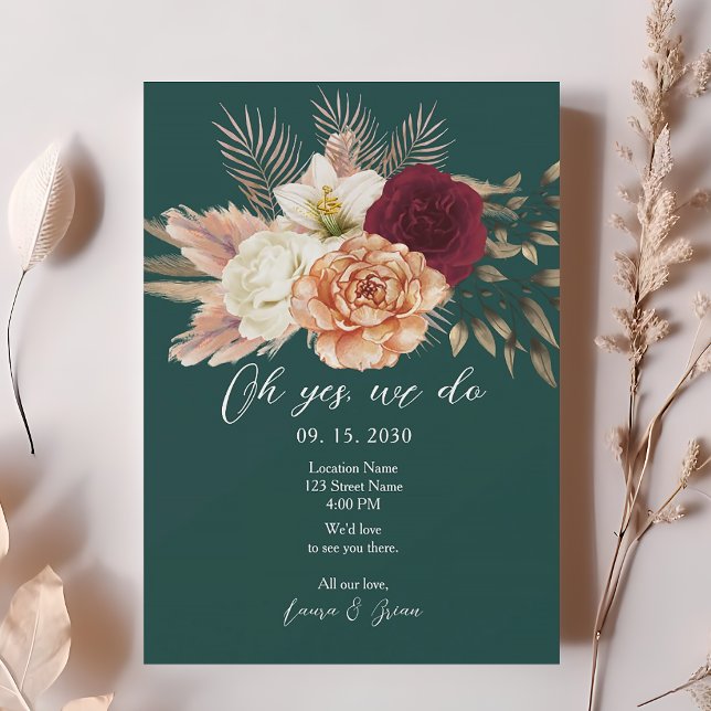Invitation de réception de mariage floral émeraude (Créateur téléchargé)