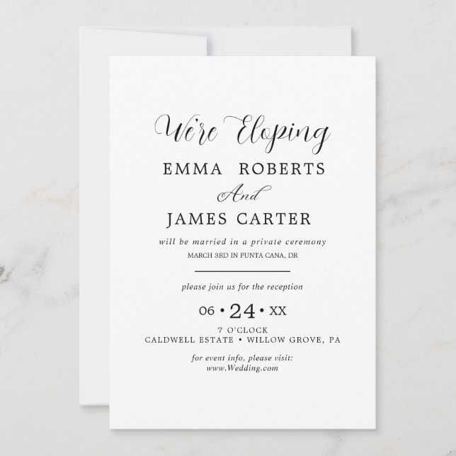 Invitation de réception de mariage intime à callig (Devant)