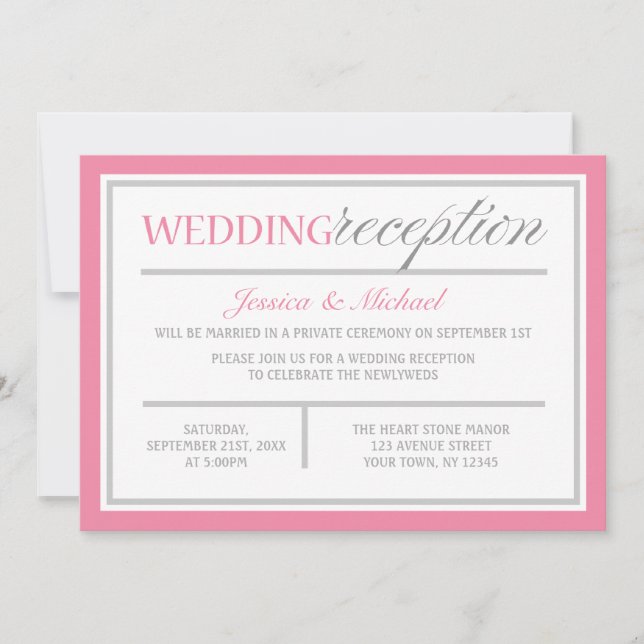 Invitation de réception de mariage moderne rose et (Devant)