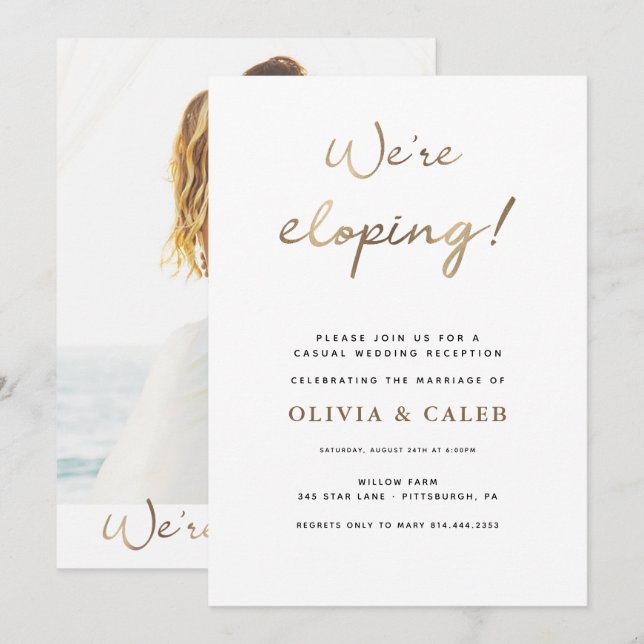 Invitation de réception de mariage We're Eloping (Devant / Derrière)