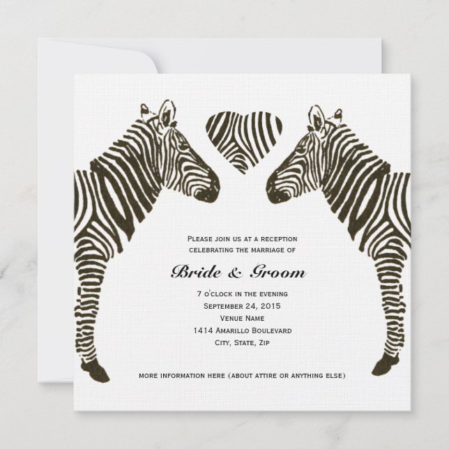 Invitation de réception de mariage Zebra Love (Devant)