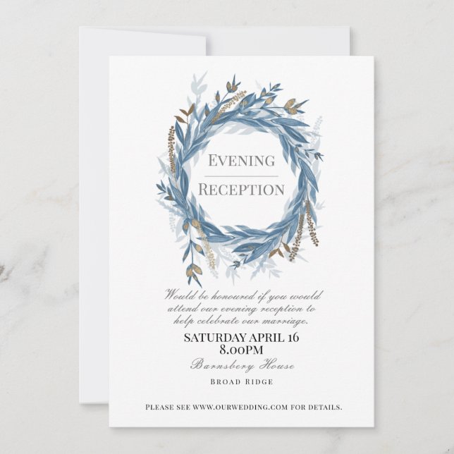 Invitation de réception du soir pour mariage, Bleu (Devant)
