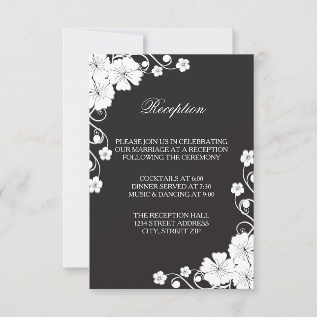 Invitation de réception - Floral noir et blanc (Devant)
