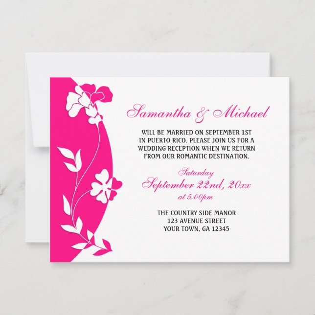 Invitation de réception florale abstraite rose vif (Devant)