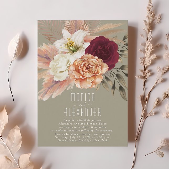Invitation de réception florale burgonde rustique (Créateur téléchargé)