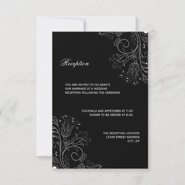 Invitation de réception - Motif floral noir/blanc (Devant)