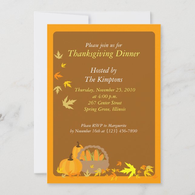 Invitation de récolte du dîner 5x7 de thanksgiving (Devant)