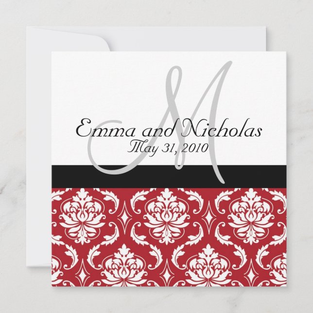 Invitation de Red Mariage damassé du Monogramme no (Devant)