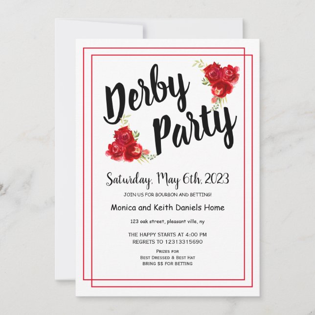 Invitation de Red Roses Derby Party (Devant)