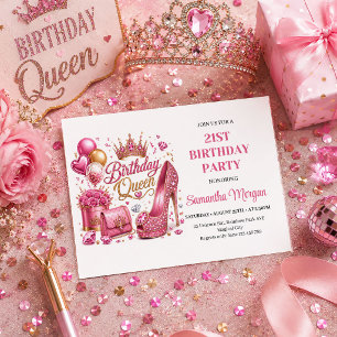 Invitation de reine d'anniversaire de confettis en