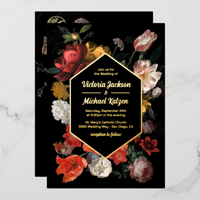 Invitation de Rembrandt Dark and Moody Floral Foil (Recto/Verso)
