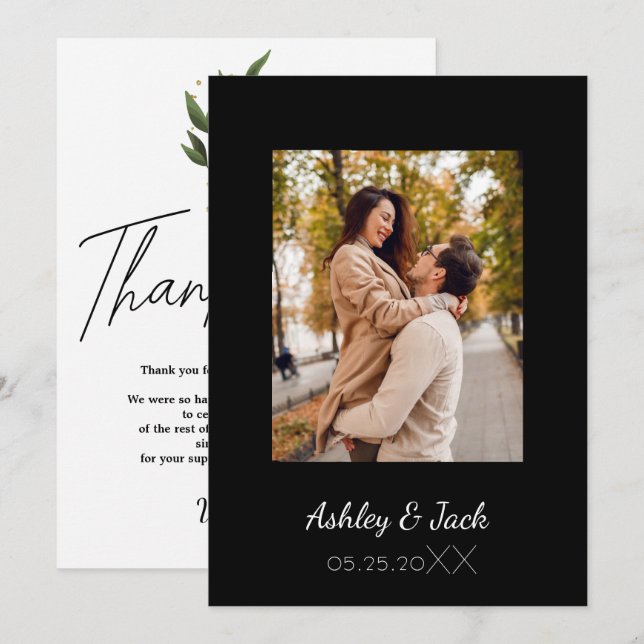 Invitation de remerciement de mariage élégante ave (Devant / Derrière)