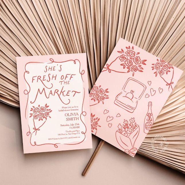 Invitation de Remise de Cadeaux de Mariée Fraîche  (Fresh off the Market Bridal Shower Invitation Red )