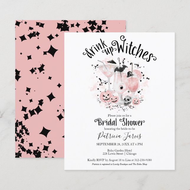 Invitation de Remise de Cadeaux de Mariée Sorcière (Devant / Derrière)