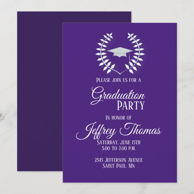 Invitation de remise de diplôme Cap et Feuilles Vi (Devant / Derrière)