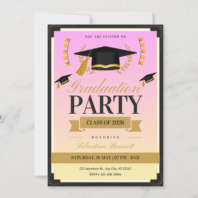 Invitation de remise de diplôme élégante et fémini (Devant)